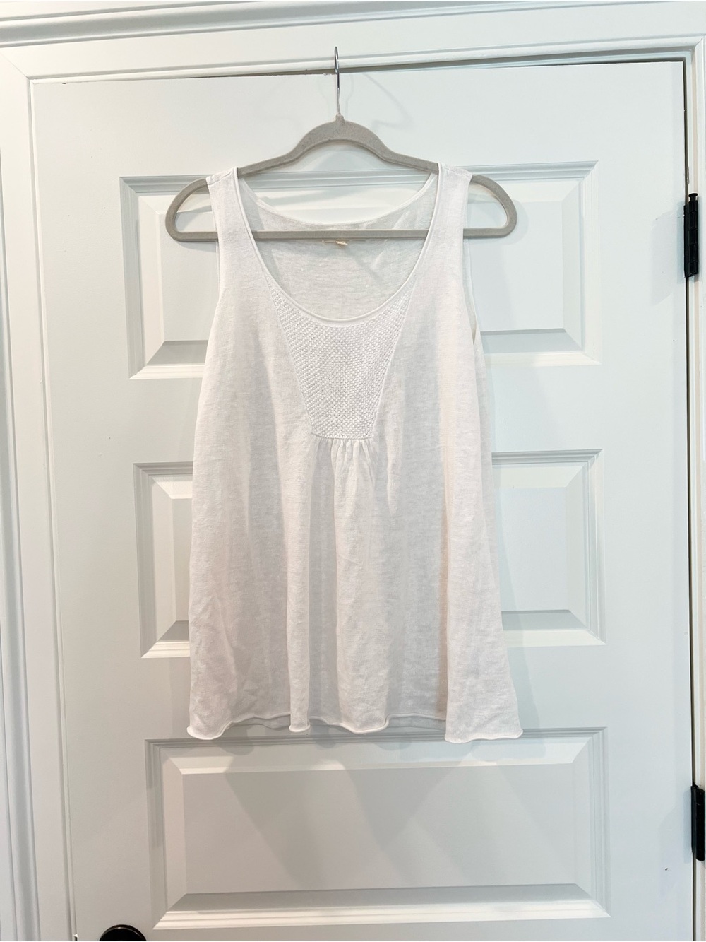 Eileen Fisher 100% Linen White Crochet Inset Swing Tank Top Medium - Picture 6 of 9